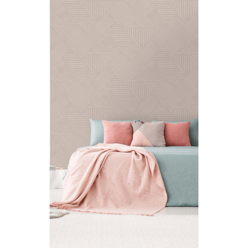 Papier peint à rayures géométriques Sage, Rose
