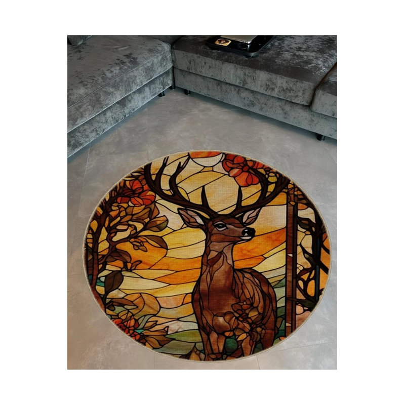 Abstract Theme Deer Patterned Round Woven Base Modern Decorative Carpet, Round 2'8"