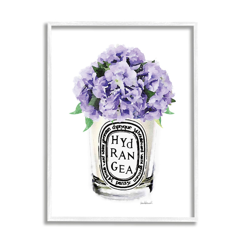 Motif de fleurs d'hortensia mauve à l'aquarelle, L 11 po x H 11 po, Giclée encadrée blanc bord de mer