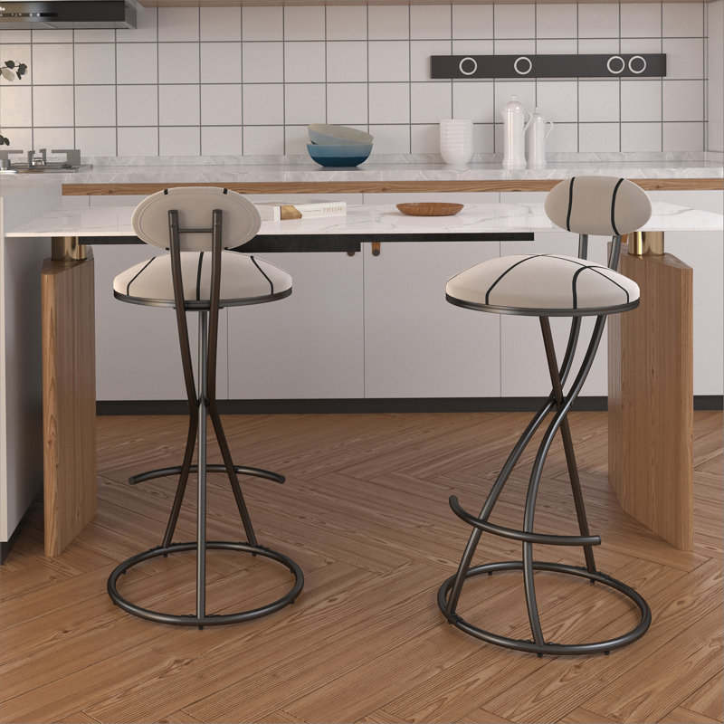 Ensemble de 2 tabourets de bar rembourrés avec tabourets de bar à hauteur de comptoir et chaises de bar modernes en velours pour îlot de cuisine et salon (noir et rayé)