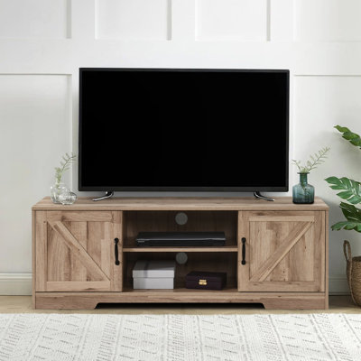 59 In. Wood Oak TV Stand With 2 Storage Cabinets Fits TV