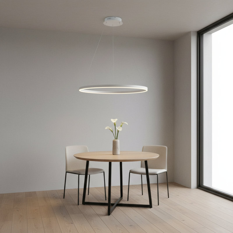 Luminaire suspendu pour îlot de cuisine rond à 1 lumière Stockham, H 3,5 po x l 32 po x P 32 po, Blanc