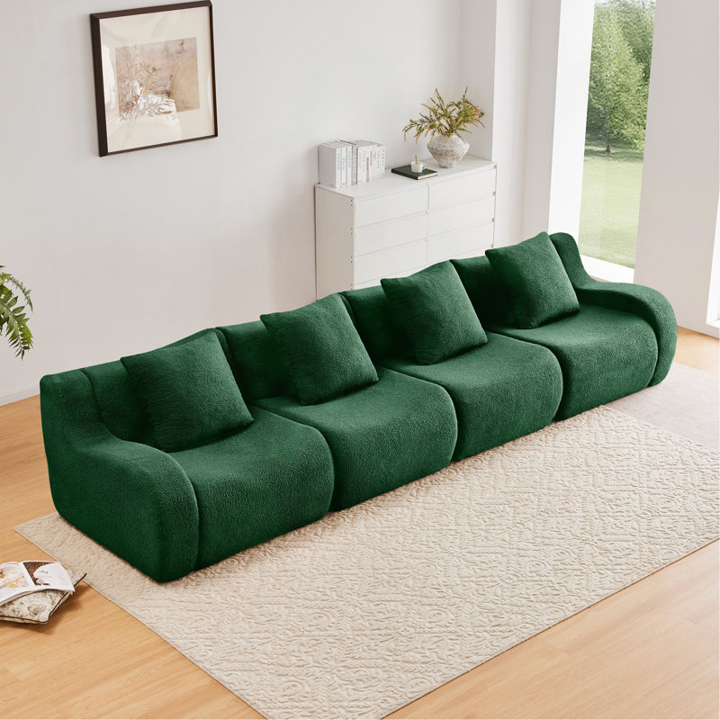 Canapé 4 places sans os, tissu en peluche de haute qualité, aucun accoudoir incurvé requis, conception antidérapante, emballage sous vide à haute densité en éponge 32D, pour salles d'étude