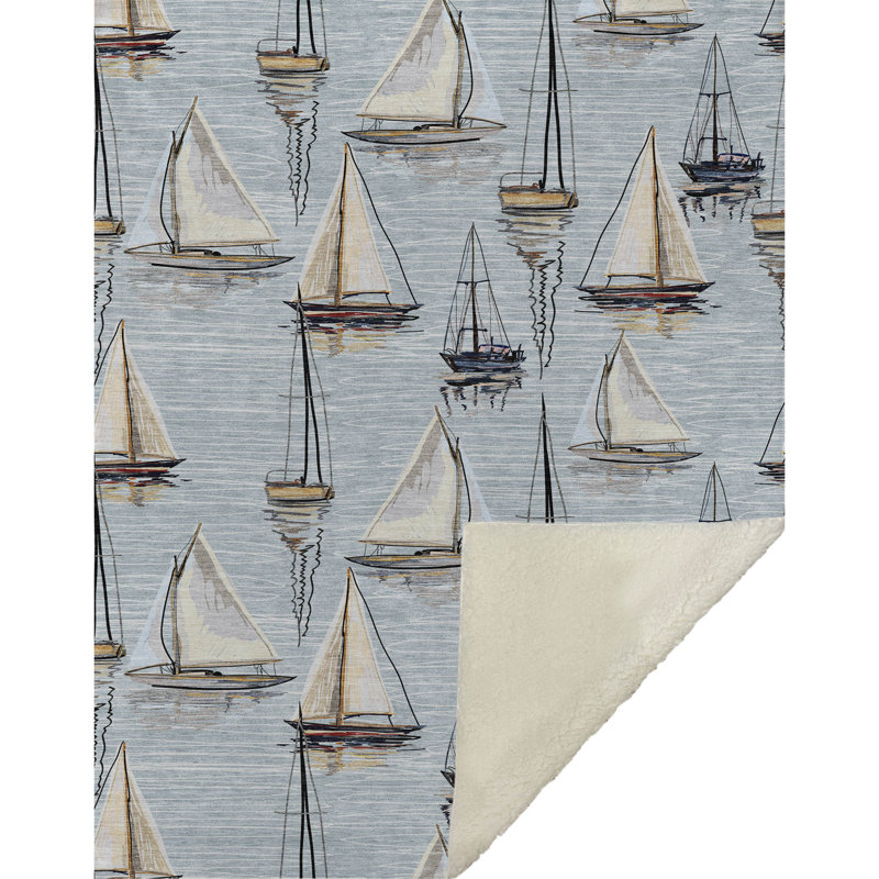 Jeté 50 "x 70" en microfibre beige et bleu ciel voilier