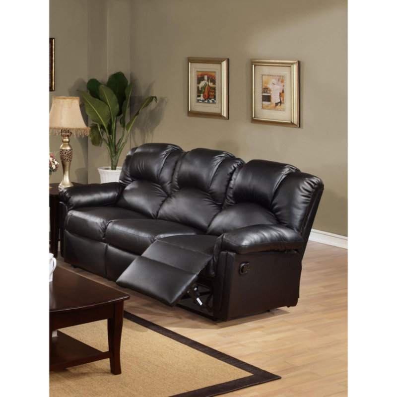 Brendel 82'' Faux Leather Reclining Sofa, Black Faux Leather