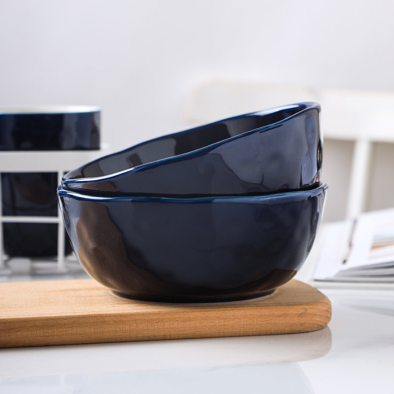 Navy Blue Porcelain 24-Piece Dinnerware Set with Textured Accent