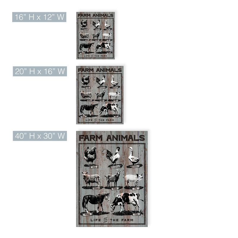 Reproduction d’art sur toile tendue « Farm Animals » par Olivia, H 40 po x l 30 po x 1,5 po