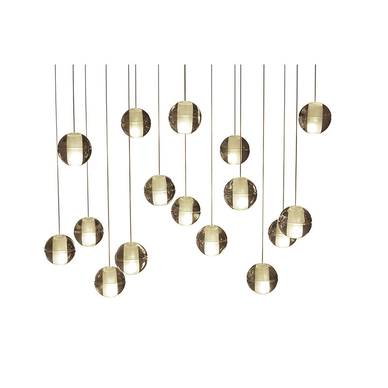 16-Light LED Rectangular Floating Glass Ball Chandelier