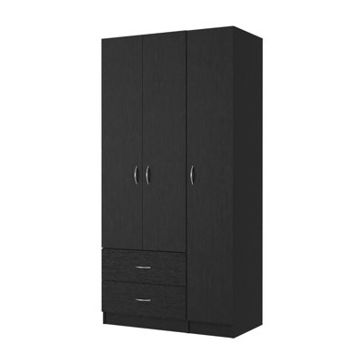 Commode combinée 71 po à trois portes et deux tiroirs en bois noir