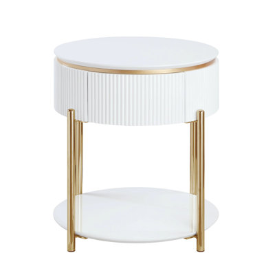 Table de bout blanche ultrabrillante et finition dorée