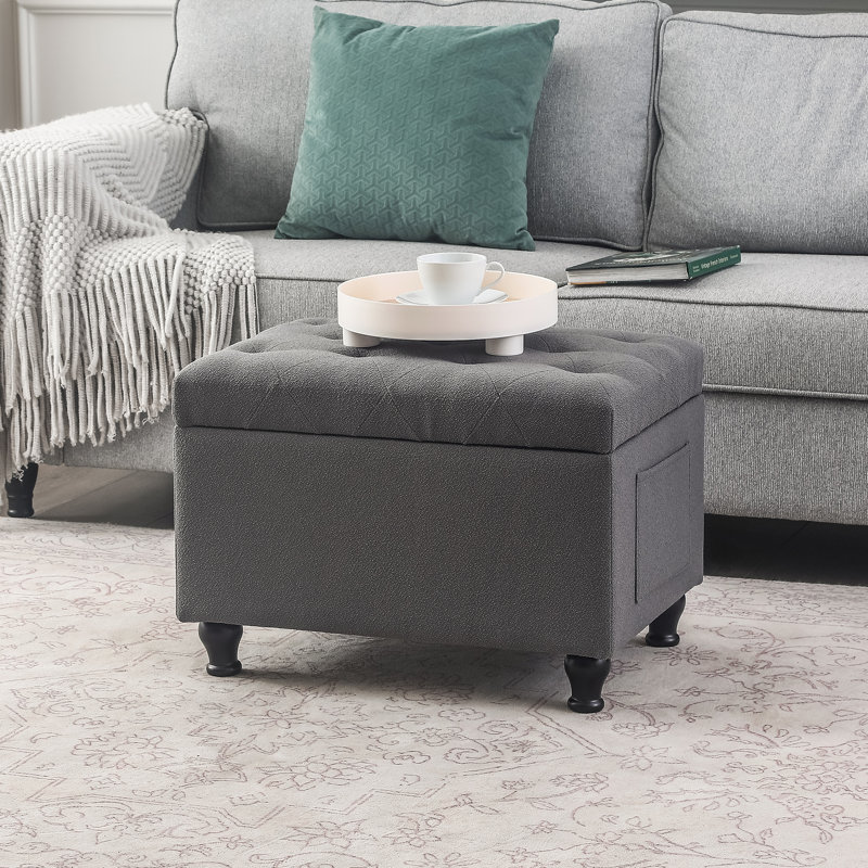 24 Inches Upholstered Storage Ottoman, Gray