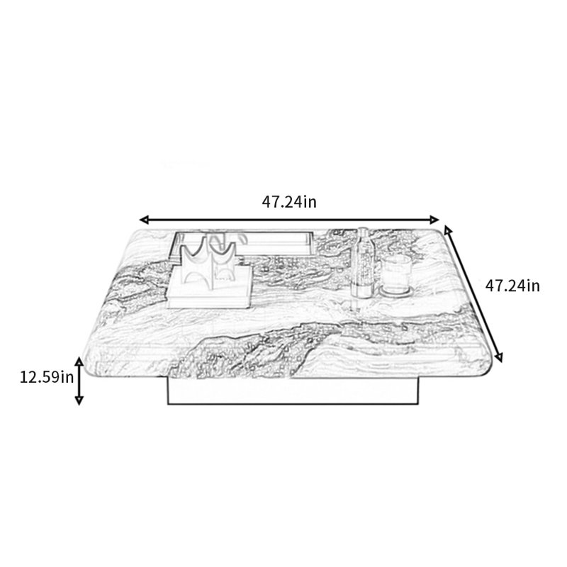 Minimalist marble high-end coffee table, 12.59" H x 47.24" L x 47.24" W