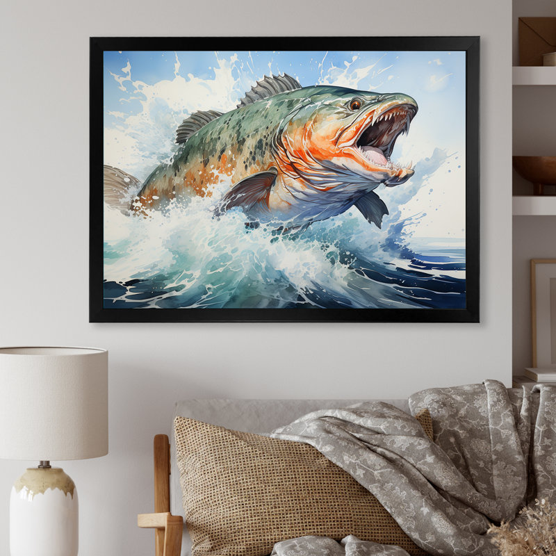 " Fishing Dreams ", 12" H x 20" W x 1" D, Black Single Picture Framed