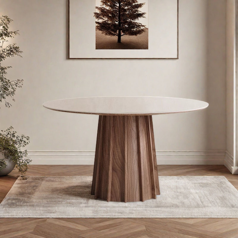 French Vintage Round Dining Table: Solid Wood, 29.5"H x 47.2"L x 47.2"W