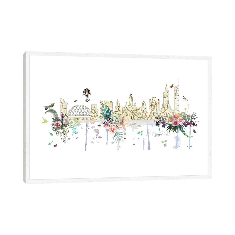 Glasgow Collage Skyline by Natalie Ryan - Gallery-Wrapped Canvas Giclée on Canvas, 101.6 cm H x 66.04 cm W, White Framed