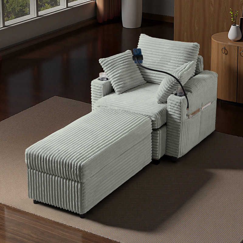Modern Chaise Lounge Chair Indoor Oversized Chaise Lounge With Cup Holders Reading Chair With Ottoman Oversized Accent Chairs For Living Room