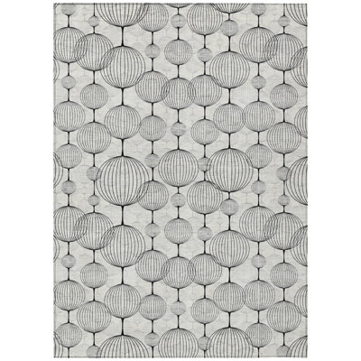 8' X 10' Graphite Gray And Silver Geometric Washable Indoor Outdoor Area Rug