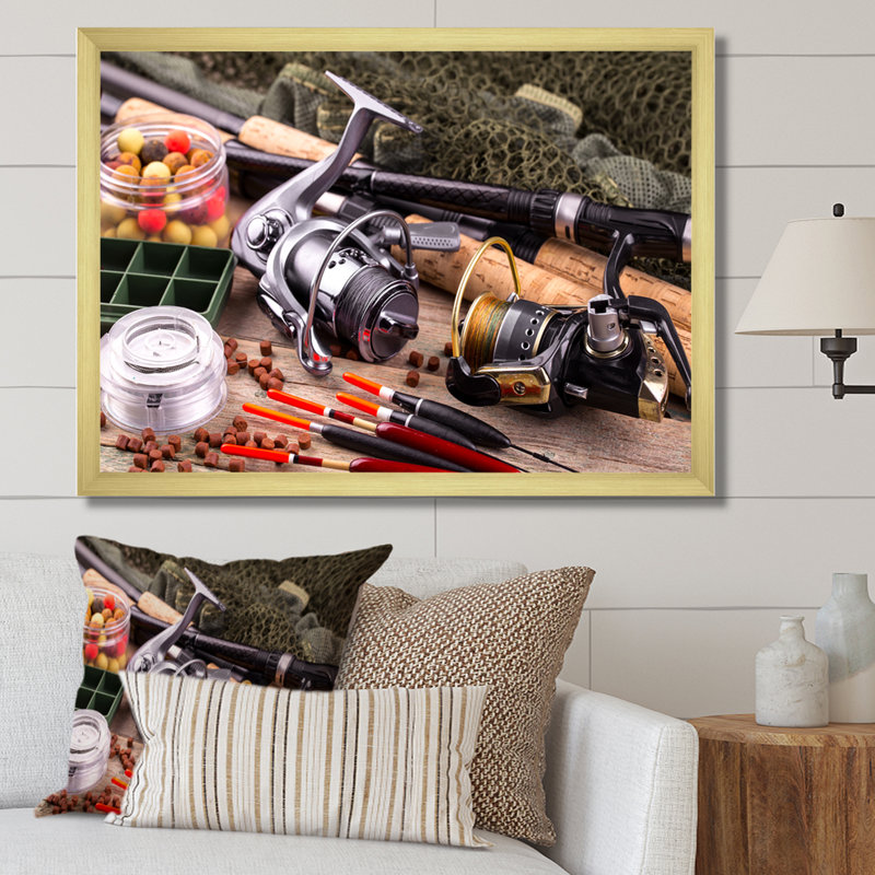 " Fishing Rods And Reels ", 30" H x 40" W x 1.5" D, Gold Picture Frame