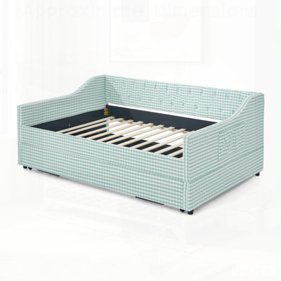 Upholstered Convertible Daybed with Tufted Button Backrest, 3-in-1 Versatile Sofa Bed with Pull-Out Trundle Side Storage, Perfect for Compact Living
