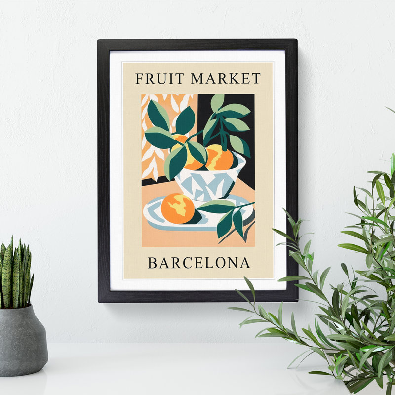 Peach Barcelona Fruit Market Exhibition - Single Picture Frame Print on Wood, 64cm H x 46cm W x 2cm D