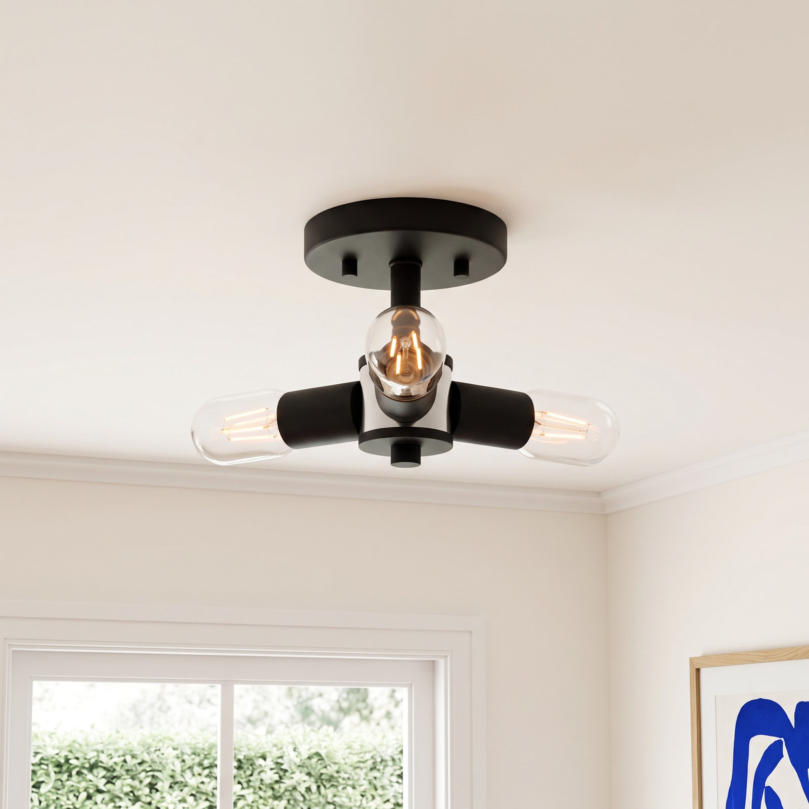 Martella 3-Light Semi Flush Mount, Black