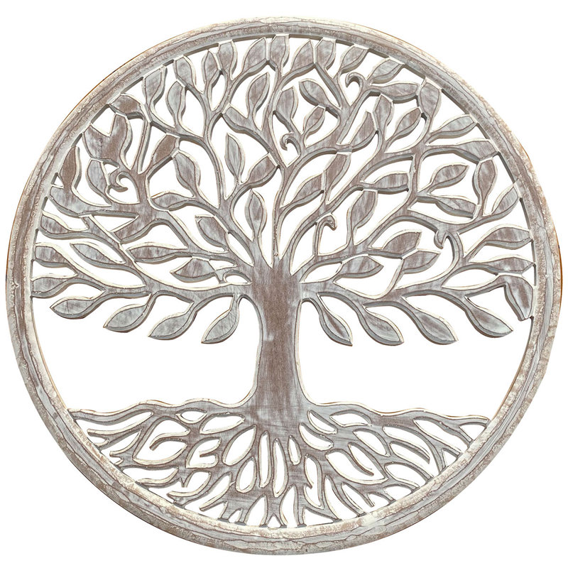 Traditional Landscape & Nature Solid Wood Wall Decor, 90cm H x 90cm W x 2cm D, Beige