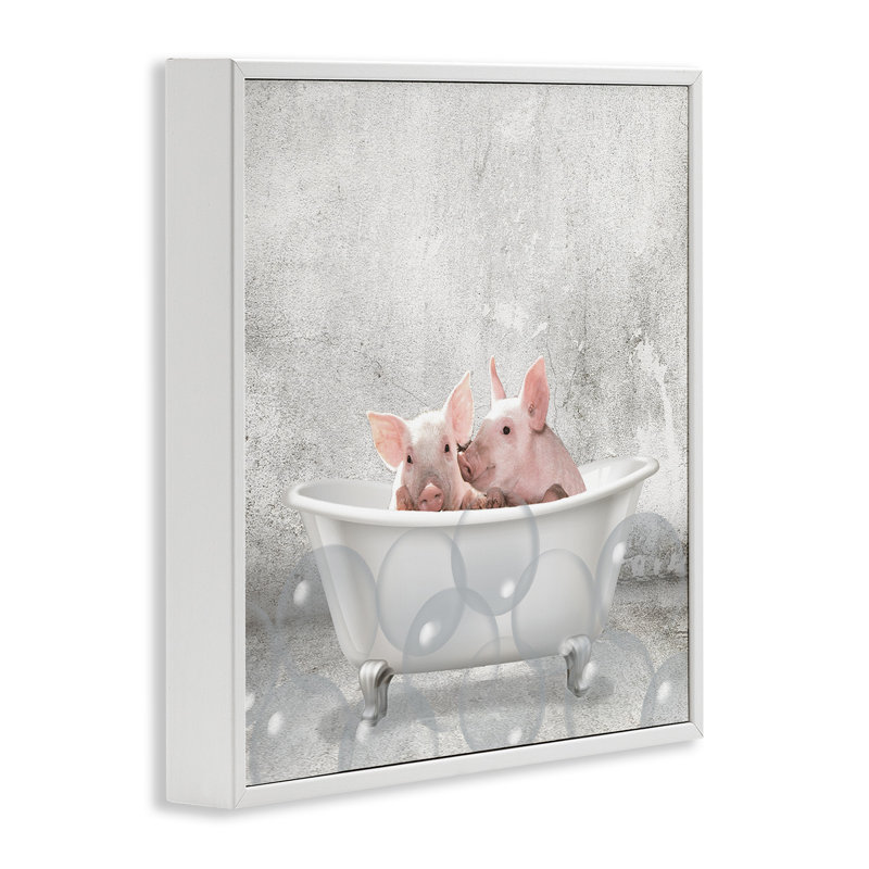 «Baby Piglets Bath Time Cute Animal Design» par Kimberly Allen - cadre flottant, impression sur bois, H 17 po x l 17 po