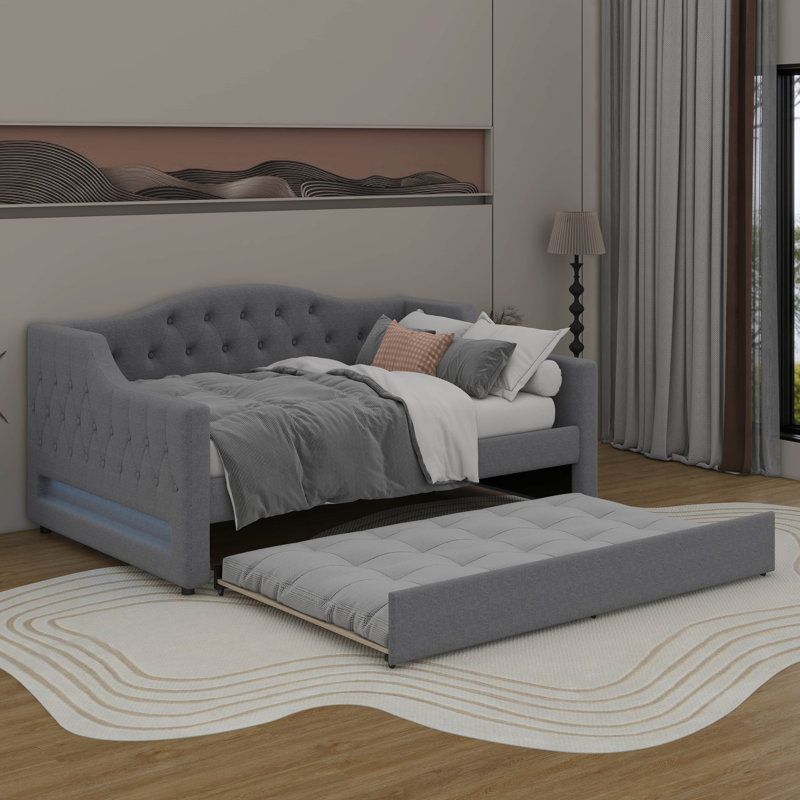 Lit de jour double TG avec ceinture et lit gigogne, Gris