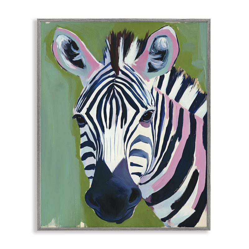 Giclée Funky Zebra sur Green, design par The Prints Vibe, 14 x 11, Farmhouse Grey Giclee Framed