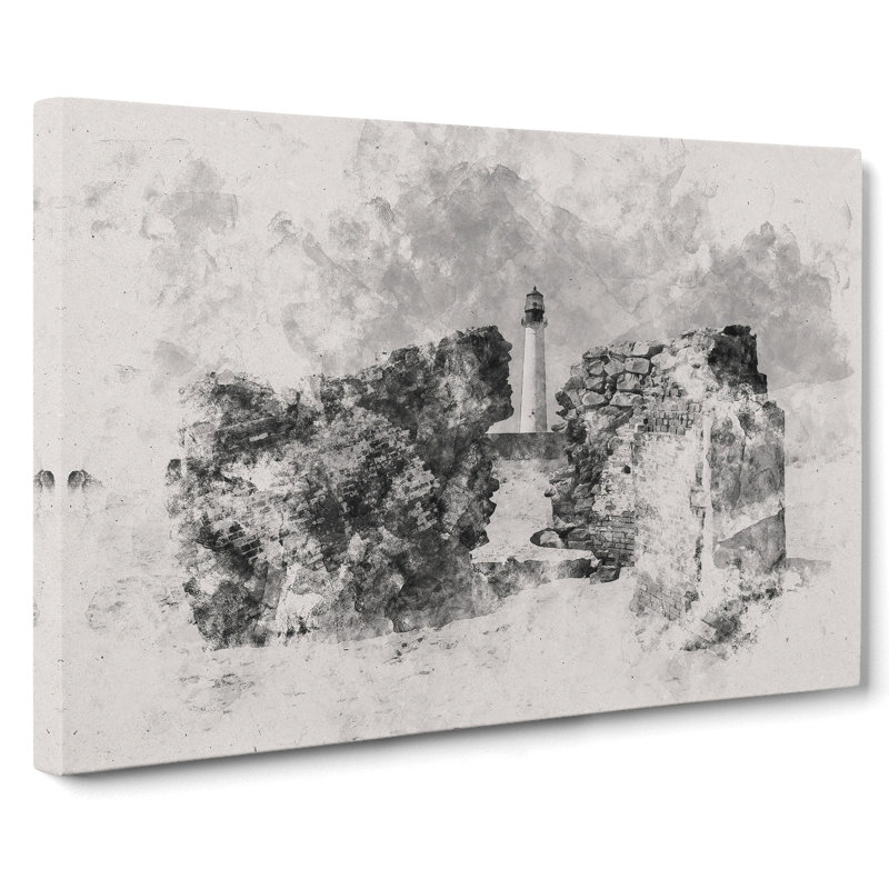 View Of A Lighthouse Vol.2 Watercolour - Wrapped Canvas Print, 50cm H x 76cm W x 3cm D