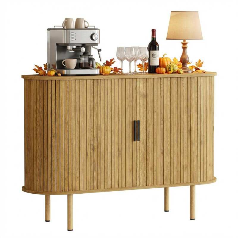 47" Fluted Sideboard Buffer Cabinet with Sliding Doors, Modern Wood Accent Storage Cabinet with Adjustable Shelves, Cabinets Console Table for Living Room, Kitchen, Dining Room, Entryway