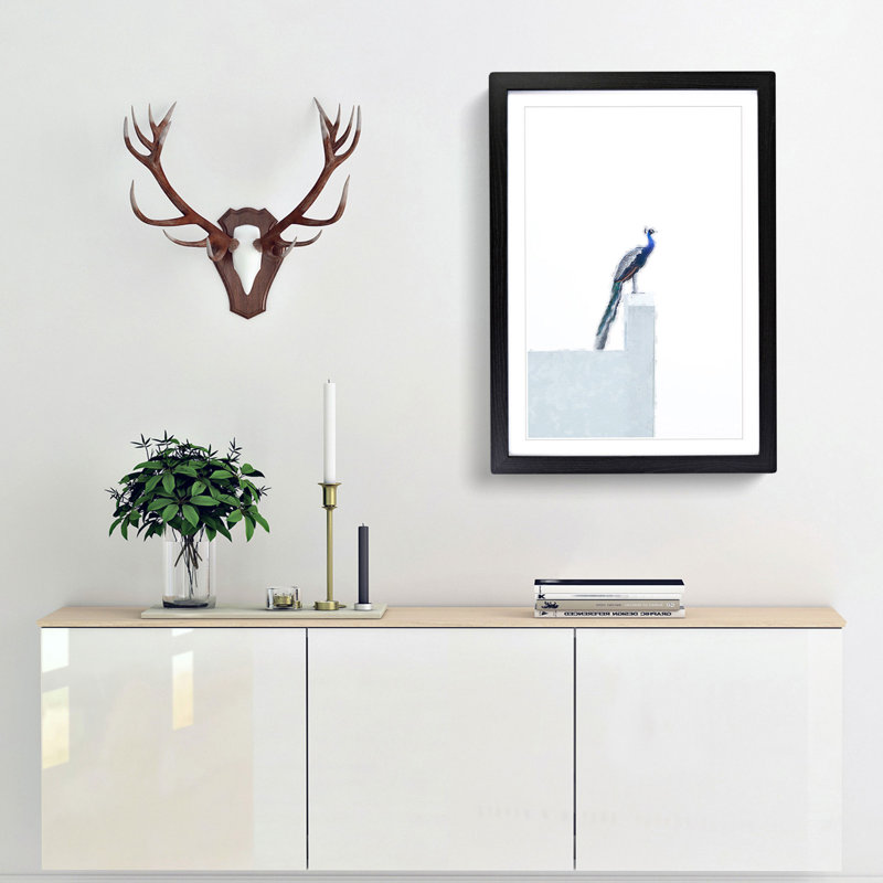 Peacock in Abstract - Picture Frame Graphic Art Print, 87cm H x 62cm W x 2cm D, Black Framed