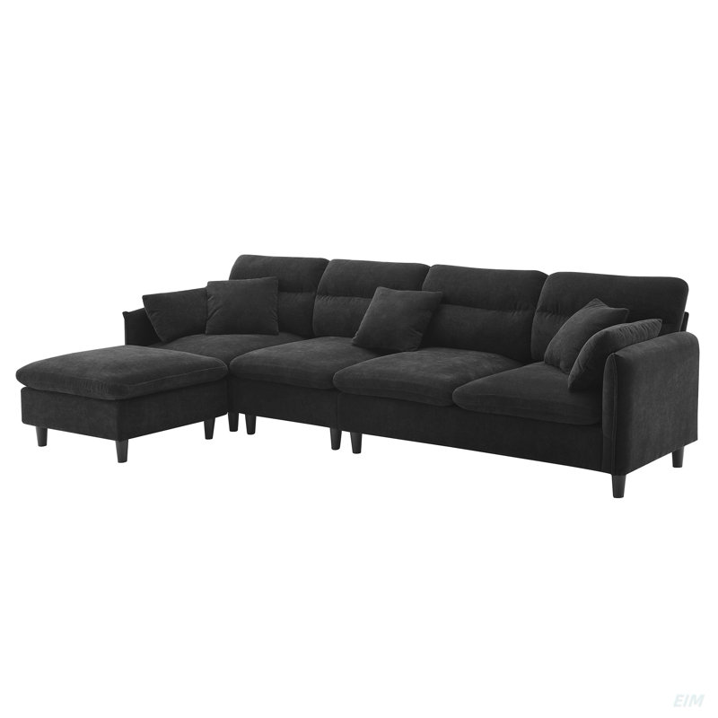 Canapé modulaire en L Cloud Chenille, Chenille noir