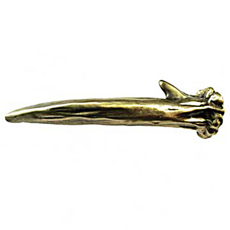 Poignée barre / poignée 3 po Wildlife Wilderness Antler, Laiton antique, Orienté vers le côté droit