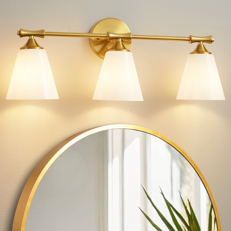 Elouan Dimmable Vanity Light With Cone White Glass Shade, Gold, 3