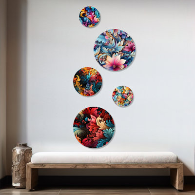 Urbanek - Floral Glam Round Wall Art Set Of 5