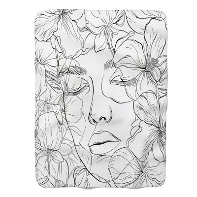Elegant Floral Line Face - Couverture sherpa de qualité supérieure 1 pièce
