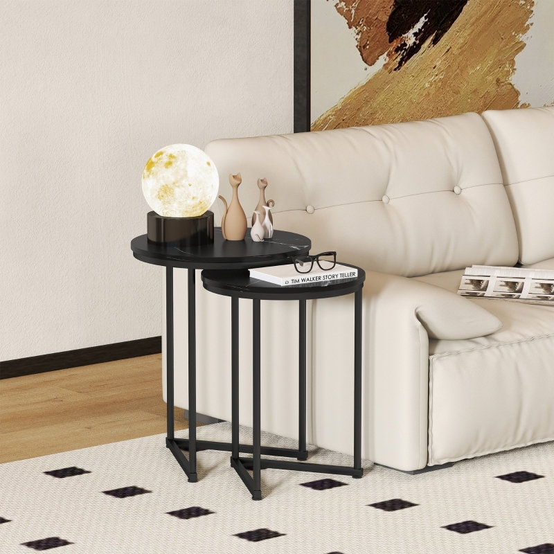 Nest of Tables 45*45*55 cm Manufactured Wood 2 Pieces Nesting Coffee Table Black Nesting Design
