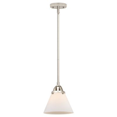Nouveau 2 - Cone - 1 Light 8" Stem Hung Mini Pendant - Bulb Not Included - Polished Chrome Finish - Matte White Shade