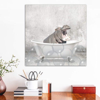 Baby Hippo Bath by Kimberly Allen - Wrapped Canvas Print