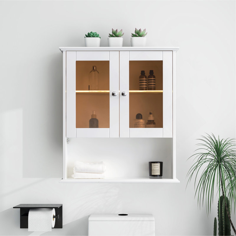 Upgraded Bathroom Wall Cabinet Over The Toilet Storage Cabinet Wall Mounted Storage Cabinet Wooden Medicine Cabinets, White