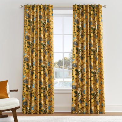 Fancy Hummingbird Patterned  Room Darkening Curtain,Rod Pocket Back Tab Floral Drapes,Set of 2