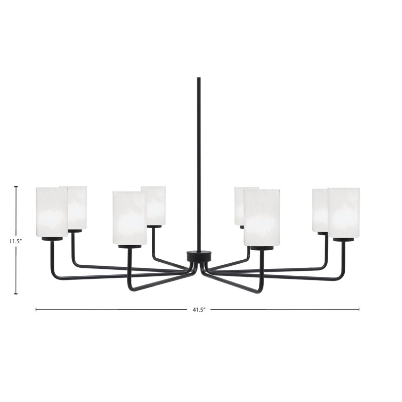 Lustre 8 lumières Amarmula, finition noir mat, verre de marbre blanc 4 po, Noir, Blanc