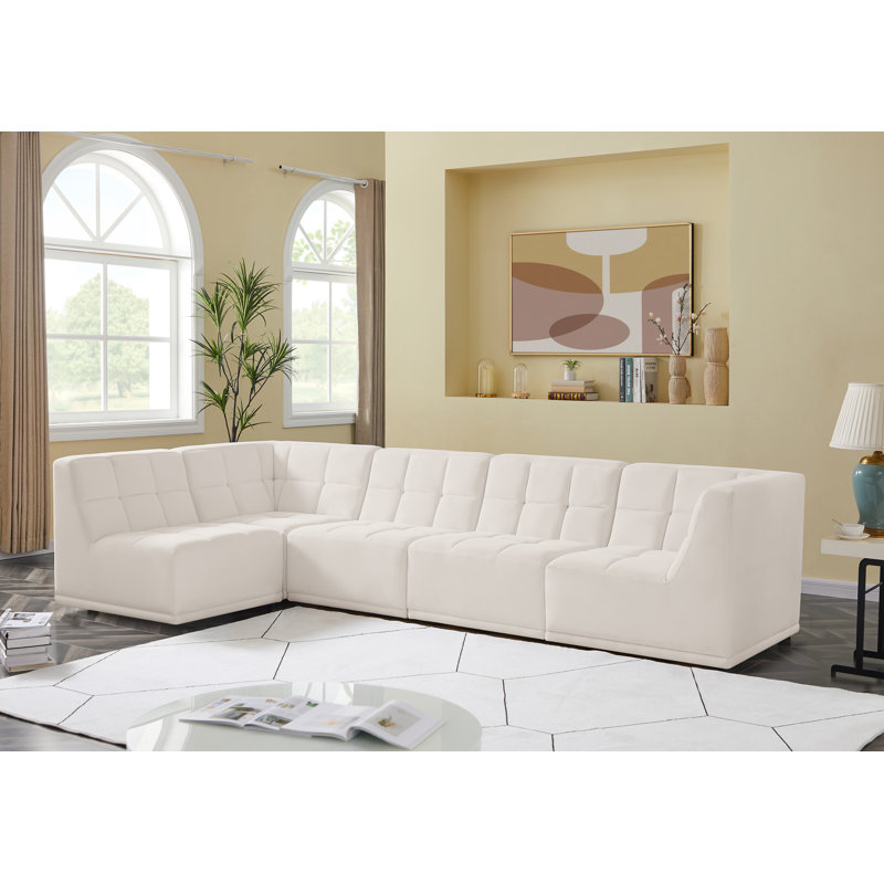 Hellinger Velvet L-Shaped Sectional Reversible, Cream Velvet