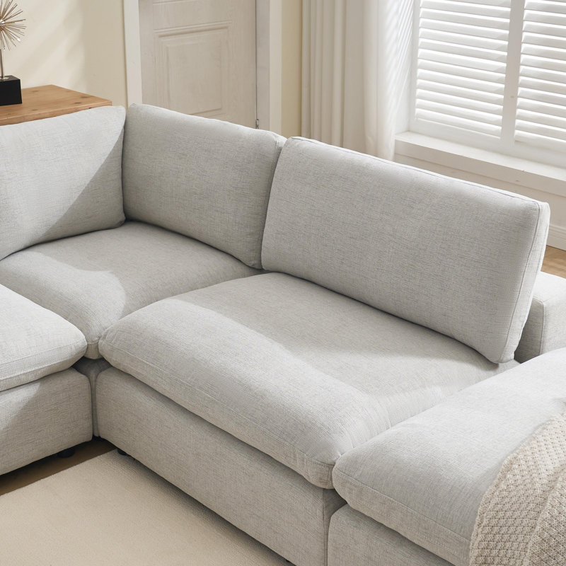 Canapé modulaire avec repose-pieds en chenille de l 115,8 po Ericah, Chenille crème