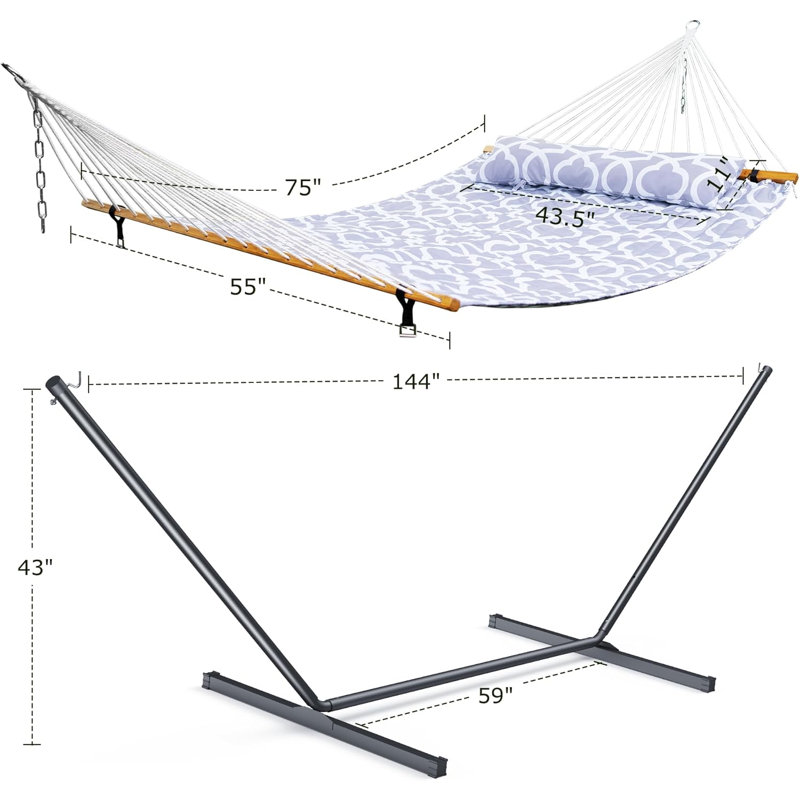 Heavy Duty Portable Hammock with Adjustable Steel Stand for Patio