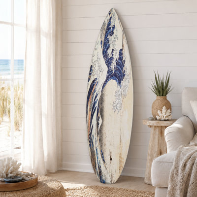 Décoration murale Hokusai, la grande vague de Kanagawa, planche de surf de plage japonaise - 60 po x 15 po