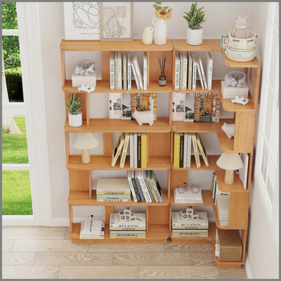 Set of 2 free combination bookcase space saving corner bookshelf 55cm plus 80cm length dark OAK color and other 4 colors for option