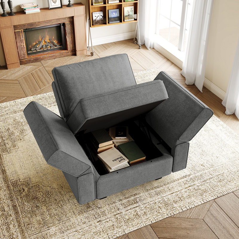 Upholstered Accent Armchair With Storage, Light Gray