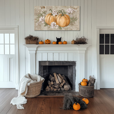 Grande œuvre d'art d'automne - citrouille d'automne, décoration murale, art mural rétro de l'Action de grâce pour le salon, peintures d'automne de campagne pour la décoration murale, impressions sur toile encadrées, 